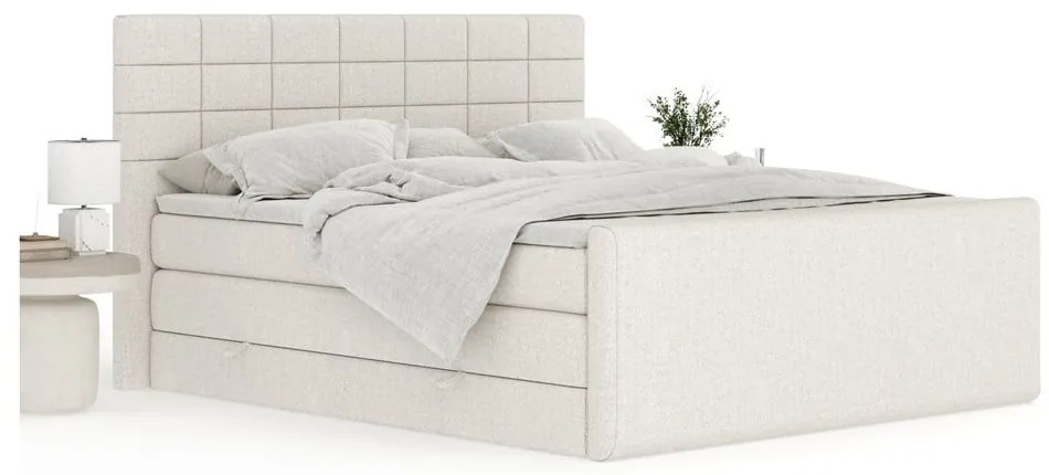 Pat boxspring bej cu spațiu de depozitare 140x200 cm Ava – Maison de Rêve