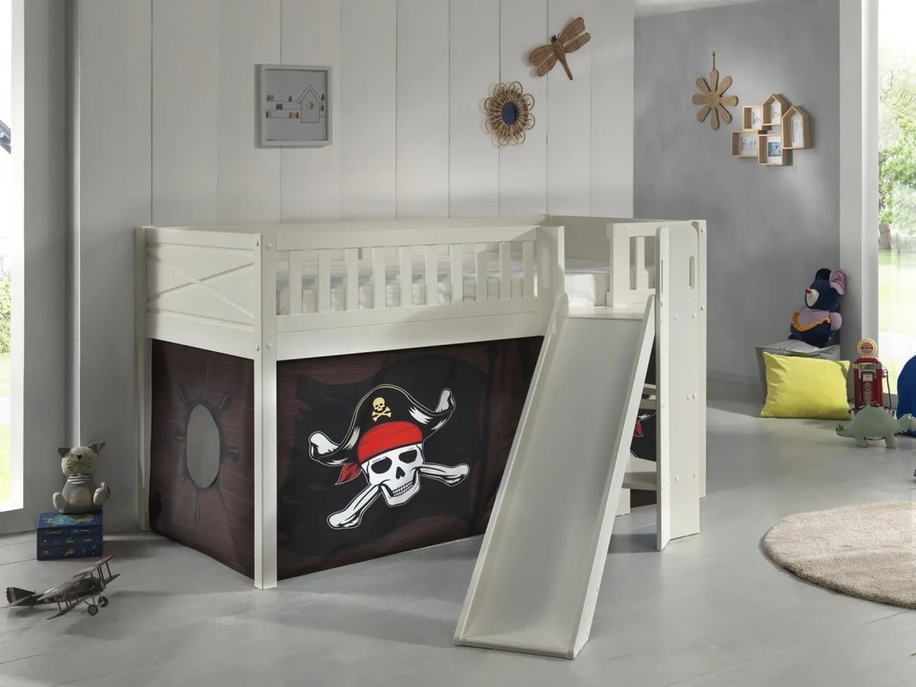 Set SCOTT este format din Pat copiiul de dormit înalt cu tobogan și perdeaua de joacă CARIBIAN PIRATES.