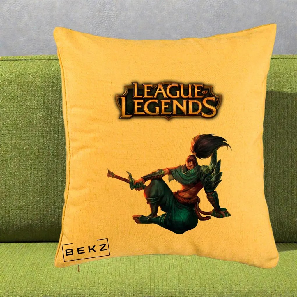 Perna Personalizata League of Legends Yasuo, 40x40 cm, Galben, Husa Detasabila, Perna Inclusa, BEKZ®
