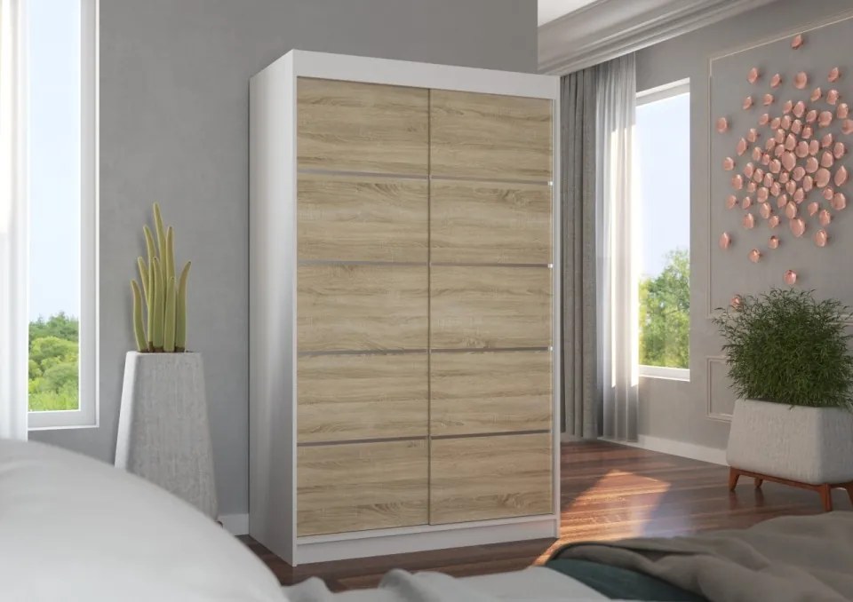 Dulap cu usi glisante 120x200 cm, Benisso, ADRK Furniture (Culoare: Casmir)