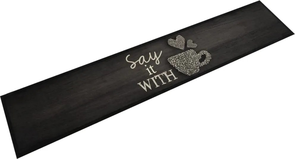 vidaXL Covor de bucătărie lavabil, cană, negru, 60x300 cm, catifea