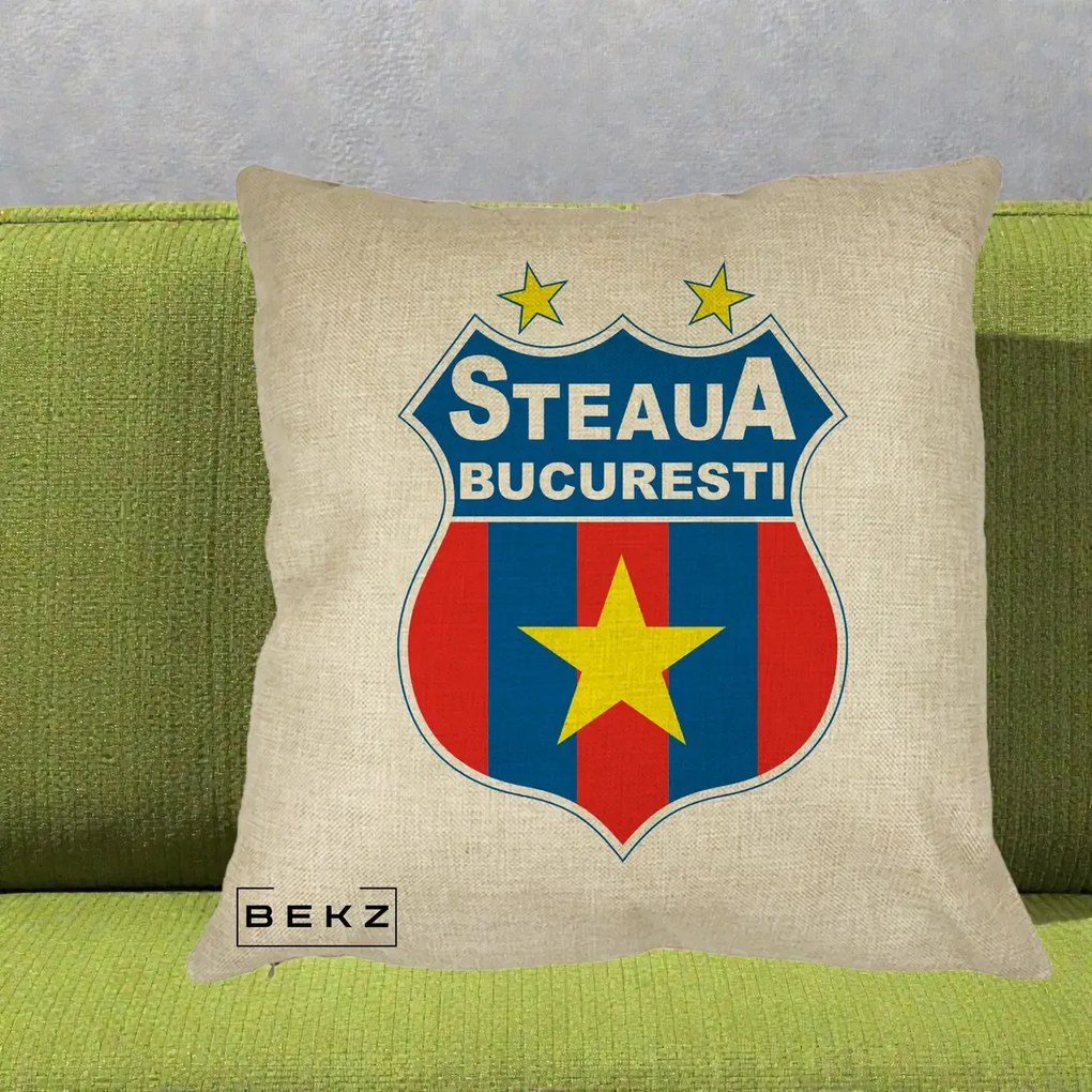 Perna Personalizata Steaua Bucuresti Fotbal, 40x40 cm, Crem, Husa Detasabila, Perna Inclusa, BEKZ®