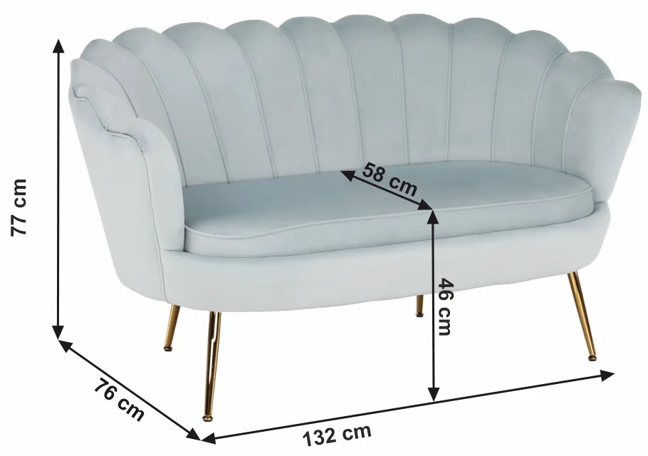 Bancă în stil Art-deco, catifea Velvet gri-albastru/crom auriu, NOBLIN