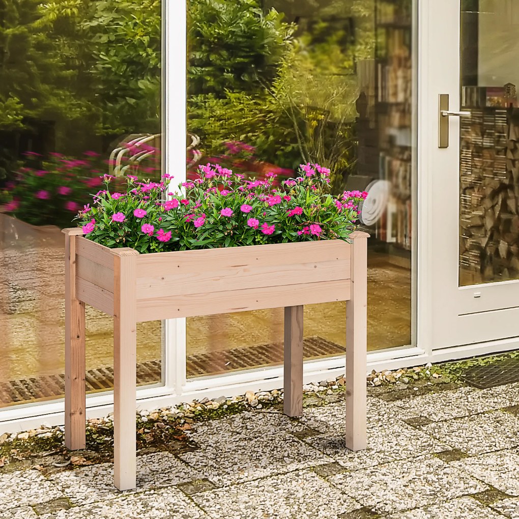 Outsunny Jardinieră ridicată din lemn, Pat de grădină pe picioare ridicat, Orificii de drenaj, Material nețesut, 86x46x76 lemn natural | Aosom Romania