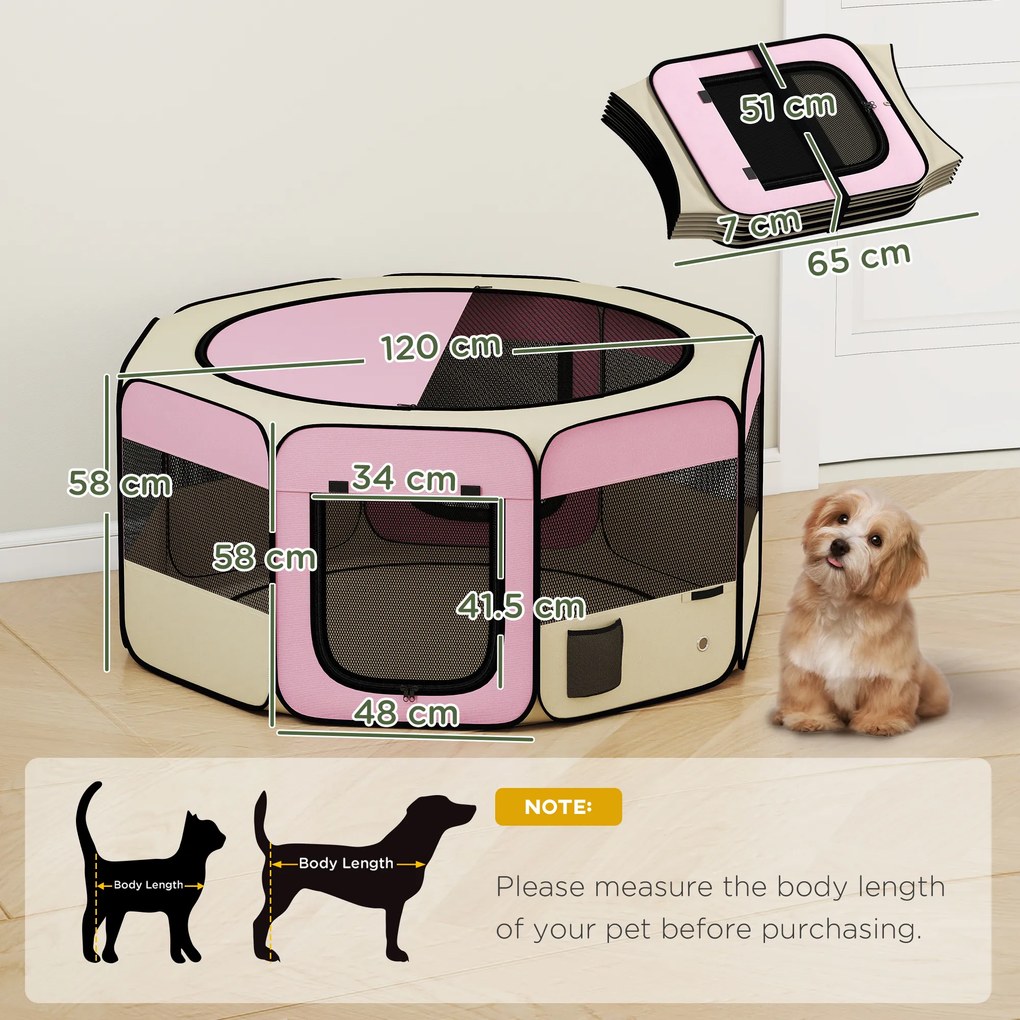 PawHut Parc pliabil pentru câini și pisici țarc portabil pentru animale mici impermeabil din țesătură Oxford Ø120x58cm Roz | Aosom Romania