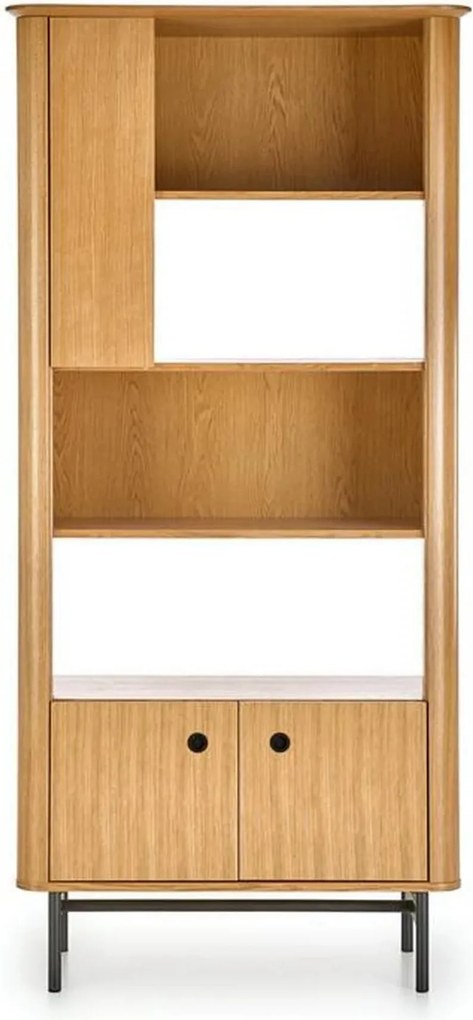 Biblioteca SMART, stejar/negru, PAL/furnir/metal, 97x37x196 cm