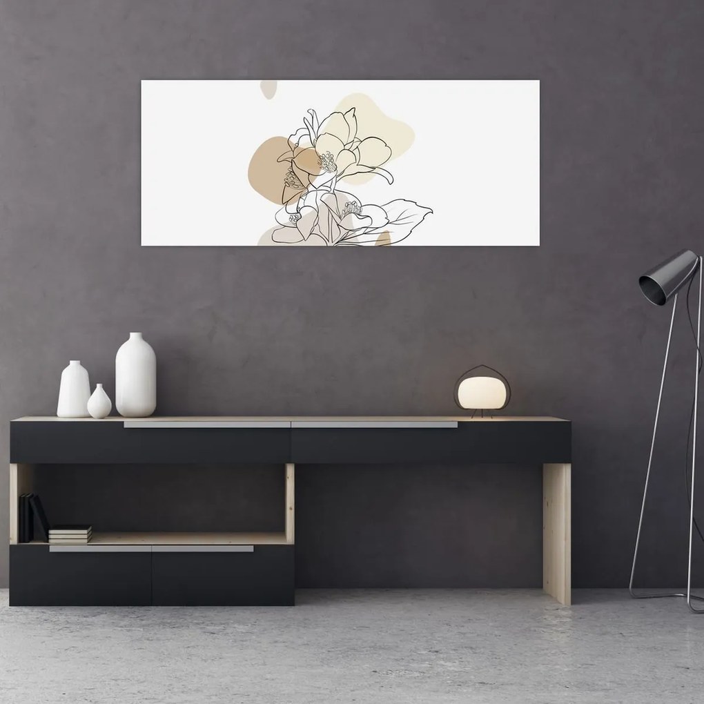 Tablou - Flori bej cu fluture N⁰1 (120x50 cm)