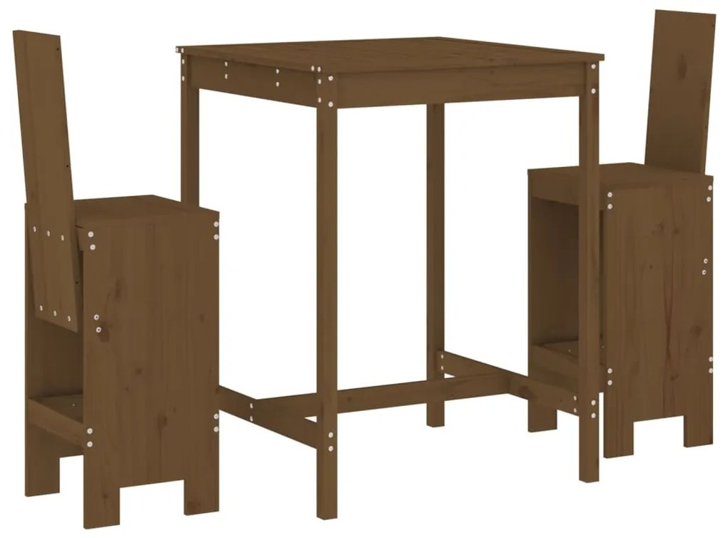 3157766 vidaXL Set mobilier de bar, 3 piese, maro miere, lemn masiv de pin