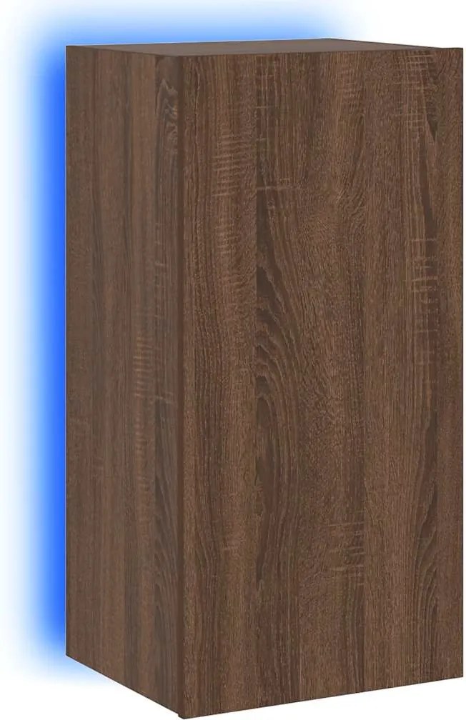 vidaXL Comodă TV de perete cu lumini LED, stejar maro, 40,5x35x80 cm