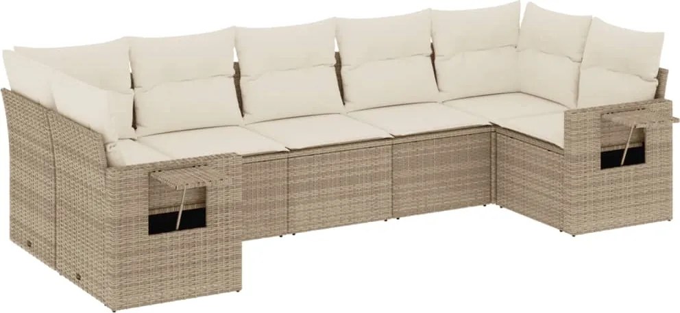 vidaXL Set canapele de grădină, 7 piese, cu perne, bej, poliratan