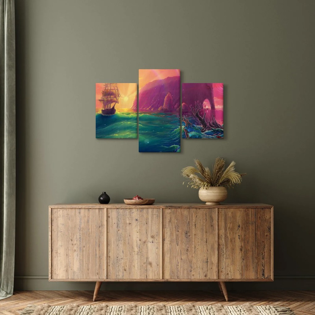 Tablou - Pictură în ulei, călătorie într-un țărăm fantastic (90x60 cm)