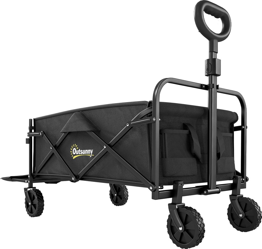 Outsunny Cărucior de Grădină 72L Pliabil cu Mâner Reglabil, din Oțel și Material Oxford, 114x46x92 cm, Negru | Aosom Romania