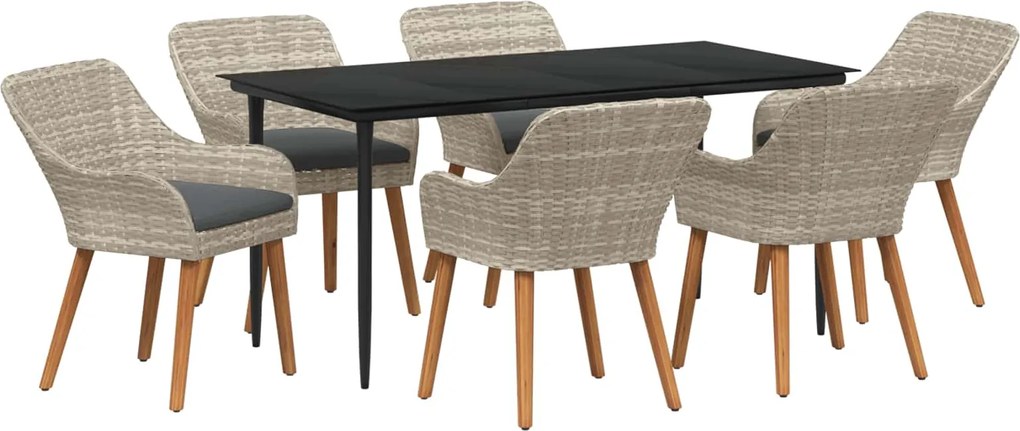 vidaXL Set de masă pentru grădină cu pernă 7 pcs Gri deschis poliratan