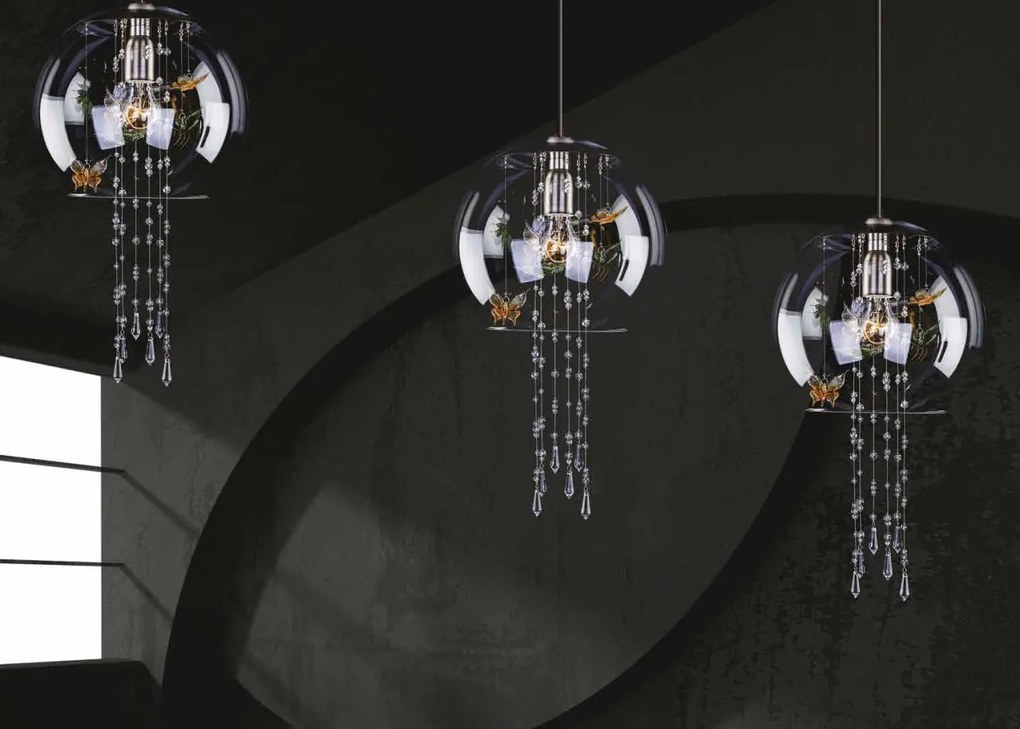 Lustra moderna Vision decorata cu fluturi si Cristal Bohemia Exclusive PAPILLON 02 – CH