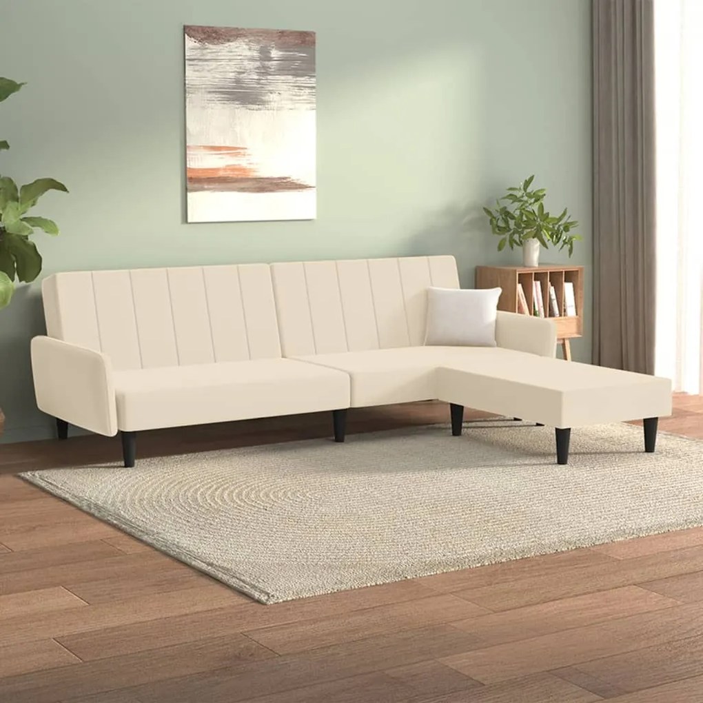 3080729 vidaXL Canapea extensibilă 2 locuri, cu taburet, crem, catifea