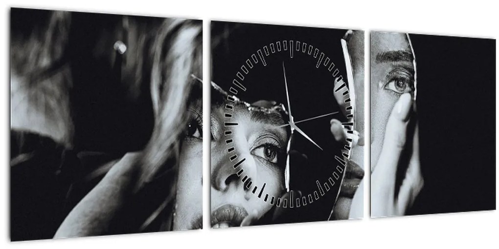 Tablou - Privind în oglindă (cu ceas) (90x30 cm)