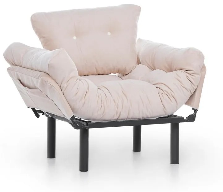 Fotoliu extensibil Nitta Single, Futon,135x70 cm,metal, crem