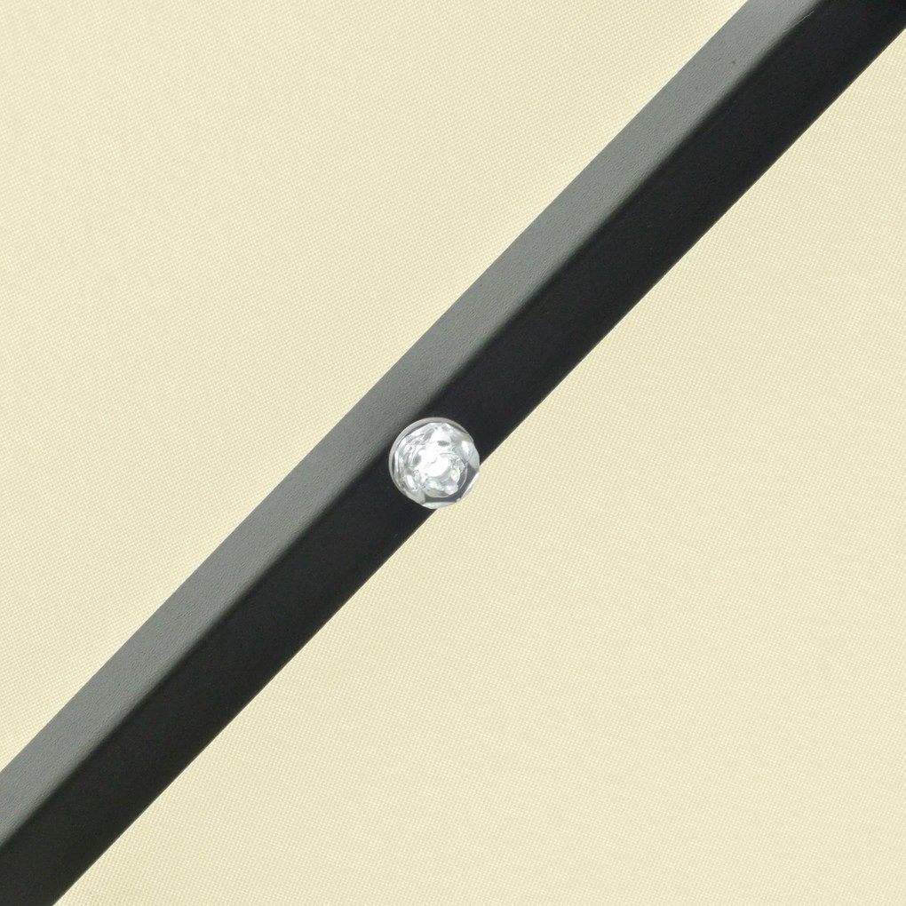 Outsunny Umbrelă de Grădină Inclinabilă Ø265 cm cu 32 Lumini LED Solare și Manivelă, Umbrelă de Exterior cu 8 Spițe, din Oțel, Poliester, pentru Terasă, Curte, Balcon, Bej | Aosom Romania
