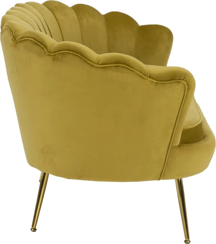 Bancă în stil Art-deco, catifea Velvet muştar/crom auriu, NOBLIN