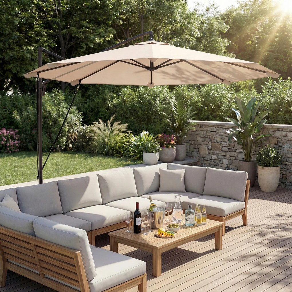 Outsunny Umbrelă cu Braț Lateral 3 m, Umbrelă Banana cu Manivelă, Culoare Bej | Aosom Romania