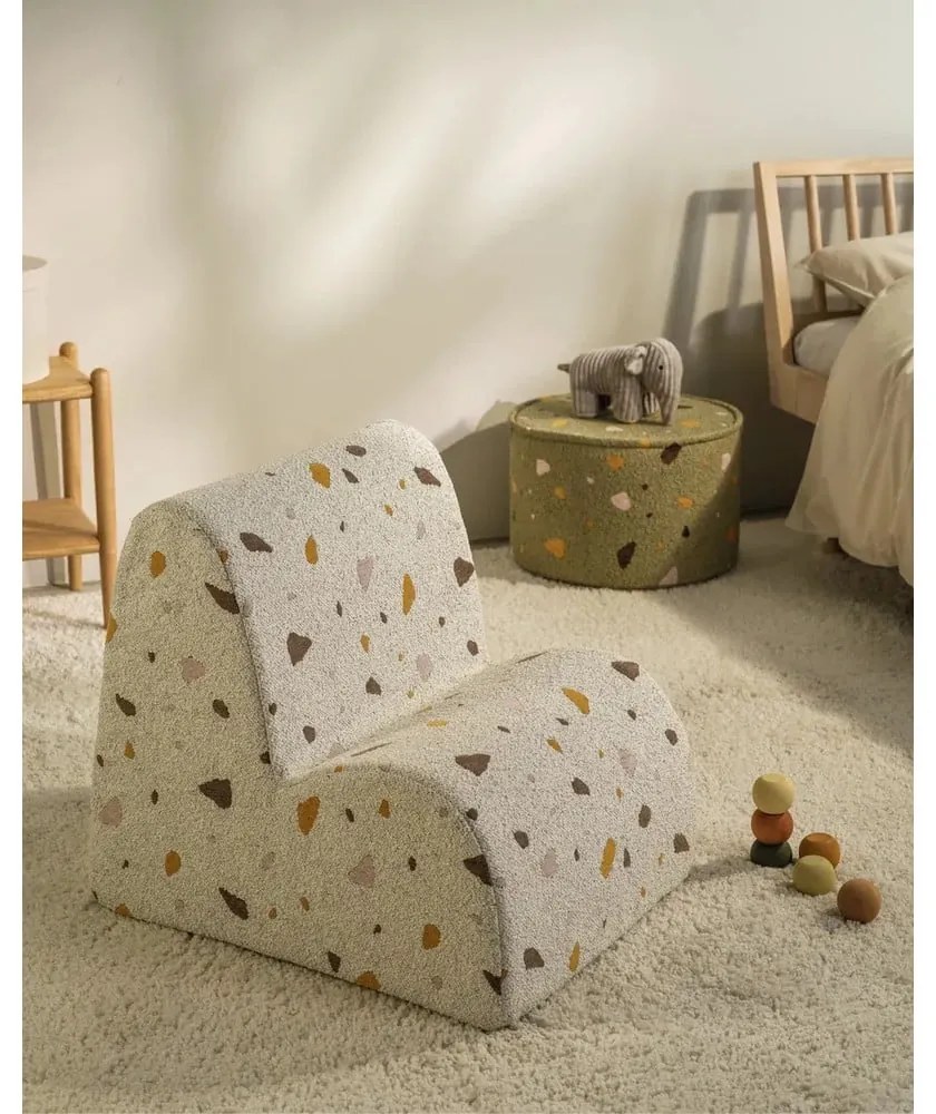 Fotoliu de copii alb cu tapițerie din țesătură bouclé/cu tapițerie din chenille Terrazzo Cloud – Wigiwama