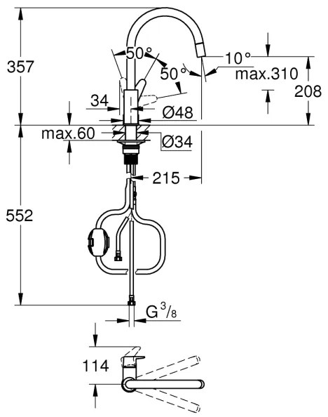 GROHE 30562000 - Baterie pentru chiuvetă START CURVE 357 mm, crom lucios