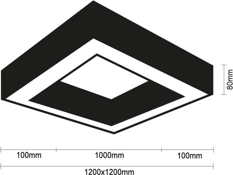 Plafonieră LED 150W/230V, 3000/4000/6500K, 120x120 cm, negru