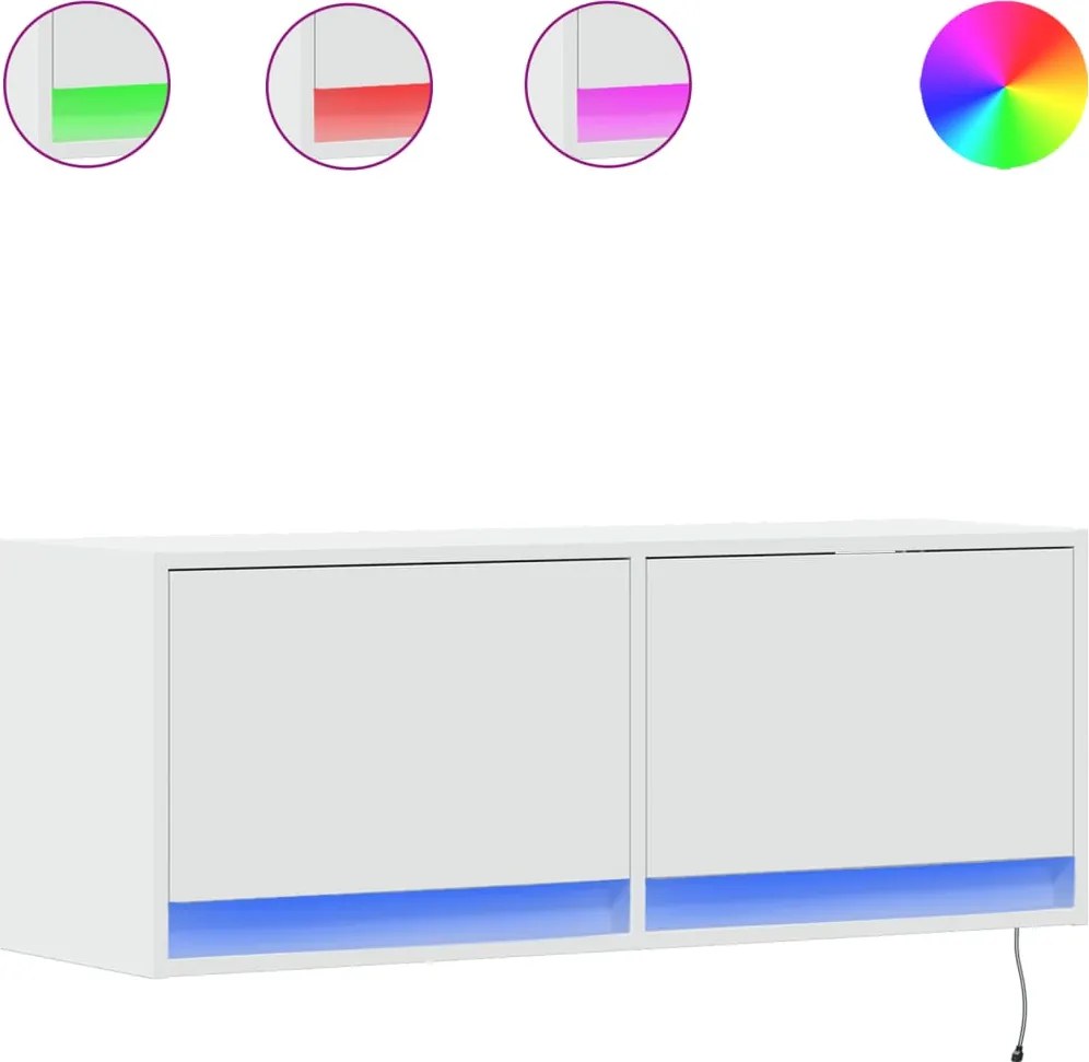vidaXL Comodă TV de perete cu lumini LED, alb, 100x31x38 cm