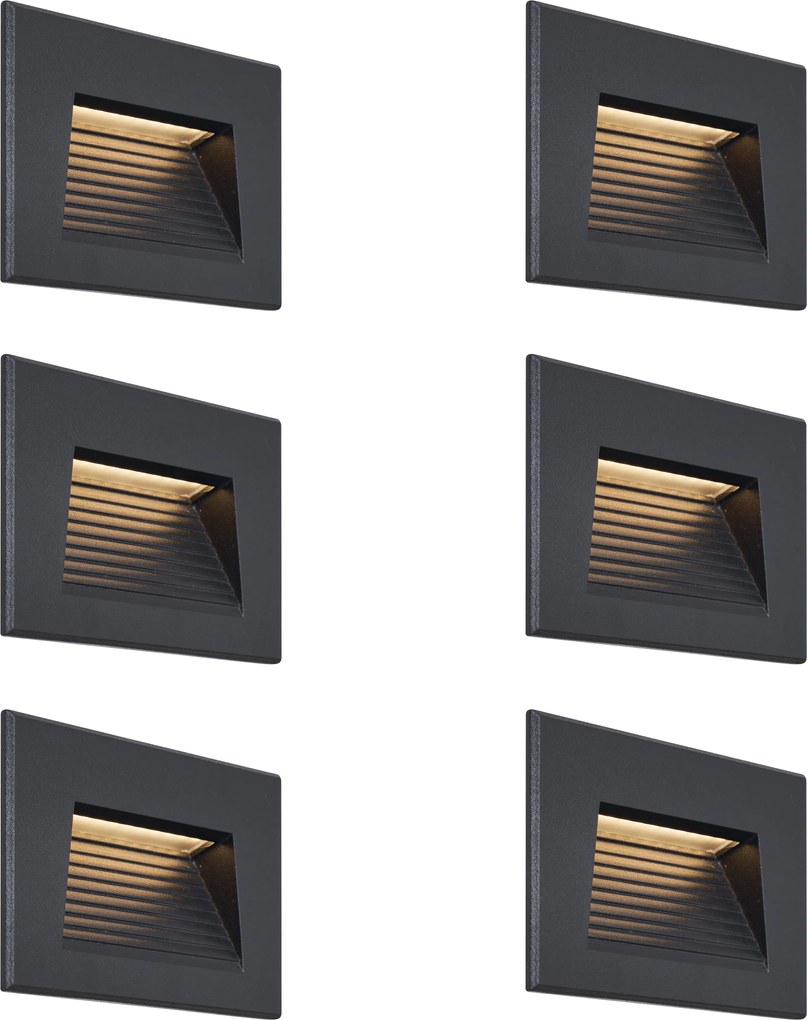 Set de 6 Aplice Moderne Incastrabile Negre 11.5cm Incl. LED IP65 - Trem