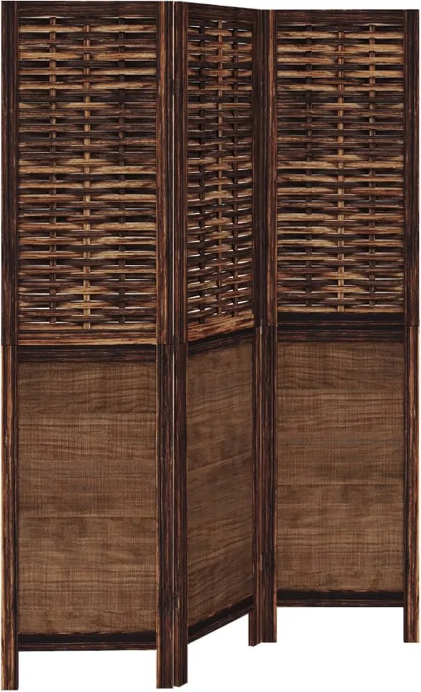 vidaXL Paravan cameră 3 panouri, maro închis, lemn masiv paulownia