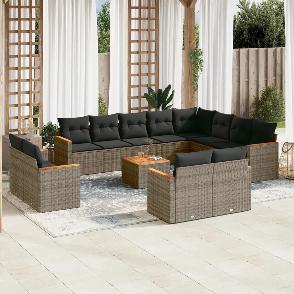 vidaXL Set mobilier de grădină cu perne, 13 piese, gri, poliratan