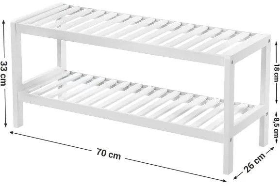 Raft Din Bambus Pentru Pantofi, Cu 2 Niveluri, Alb, 70 Cm