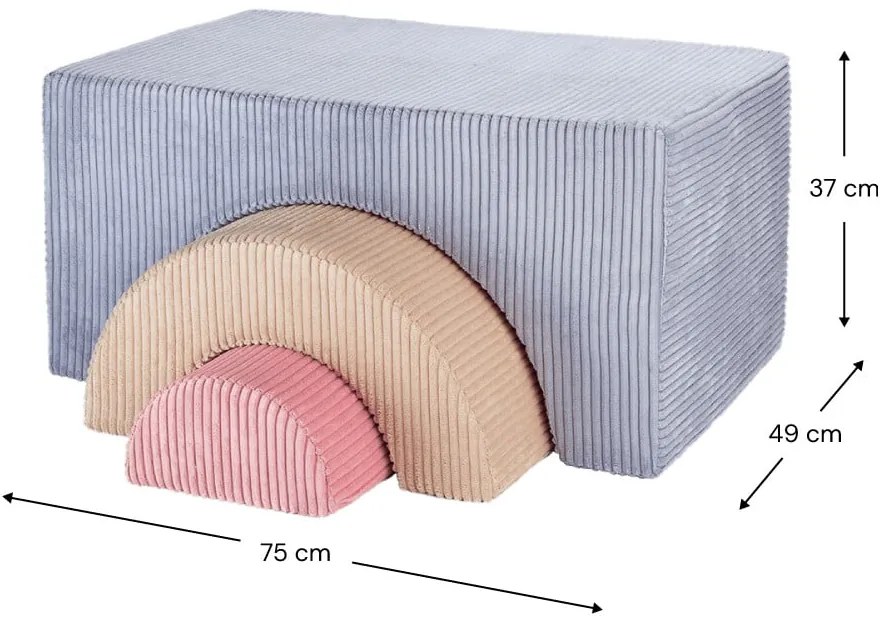 Set de joacă din spumă albastru din catifea reiată 75x49x37 cm Rainbow Montessori – Wigiwama