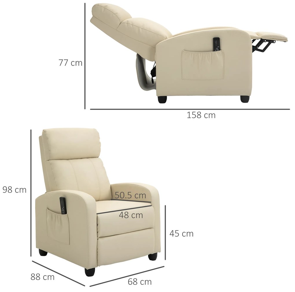 Fotolii recliner cu masaj 8 functii si 5 intensitati68x88x98cm, crem HOMCOM | Aosom RO