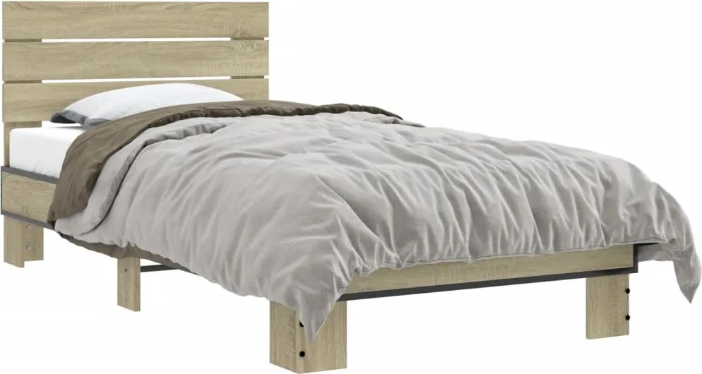 vidaXL Cadru de pat, stejar sonoma, 75x190 cm, lemn prelucrat și metal