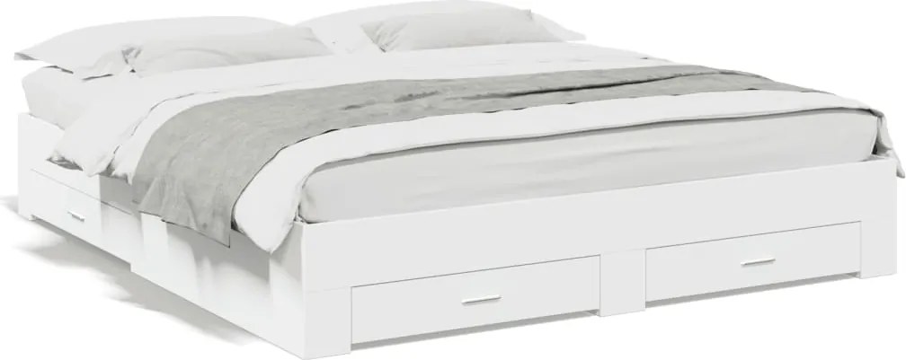 vidaXL Cadru de pat cu sertare, alb, 180x200 cm, lemn prelucrat