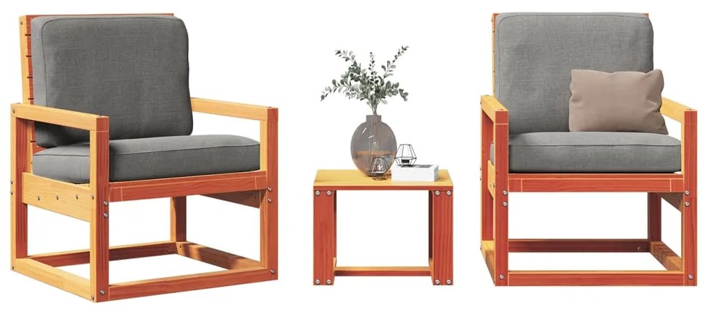 vidaXL Set mobilier grădină, 3 piese, maro ceruit, lemn masiv pin
