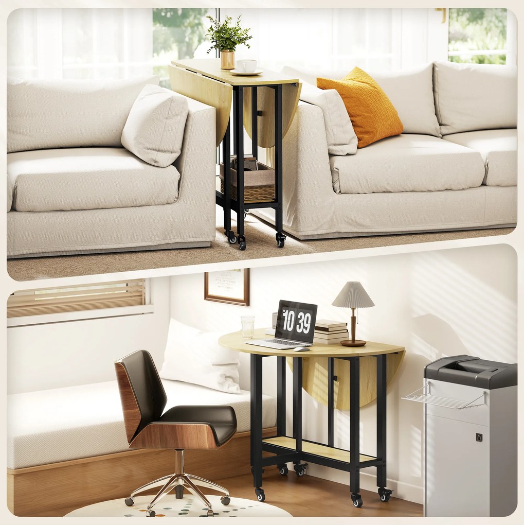 HOMCOM Masă de dining pliabilă pe roți, masă de bucătărie pentru 4 persoane cu poliță integrată, 100 x 100 x 75 cm, stejar | Aosom Romania