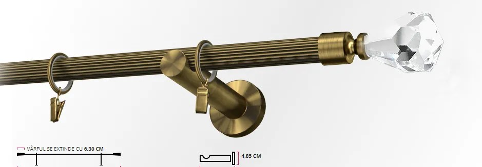 Galerie simpla picior universal striat CRISTAL 19 mm - aur antic (Alege marime: 120 cm)