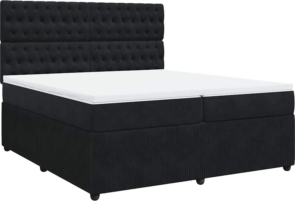 vidaXL Pat box spring cu saltea, negru, 200x200 cm, catifea