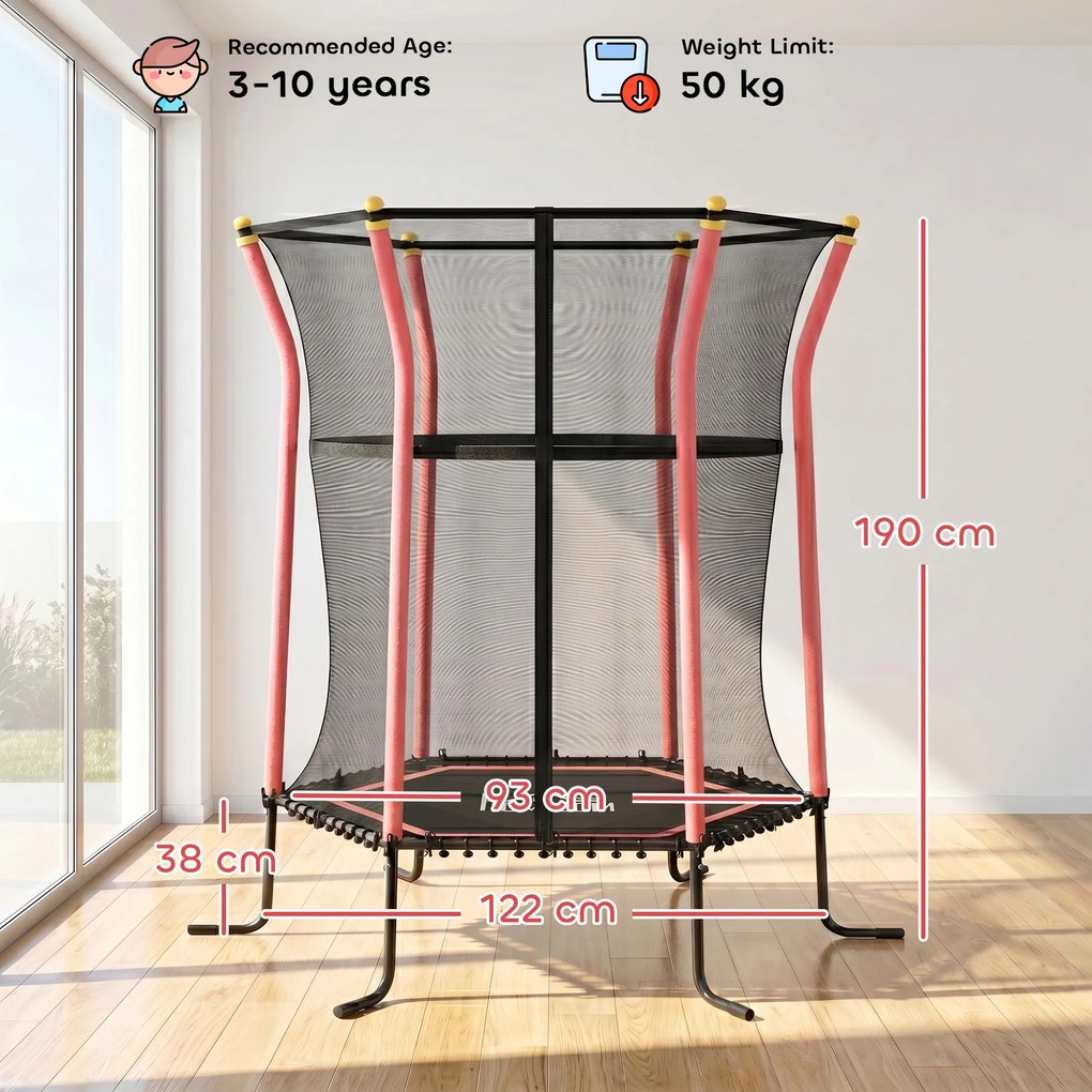 HOMCOM Trambulină Elastică pentru Copii 3-10 Ani cu Intrare cu Fermoar și Țevi Căptușite, Ø163,5x190 cm, Roșu | Aosom Romania