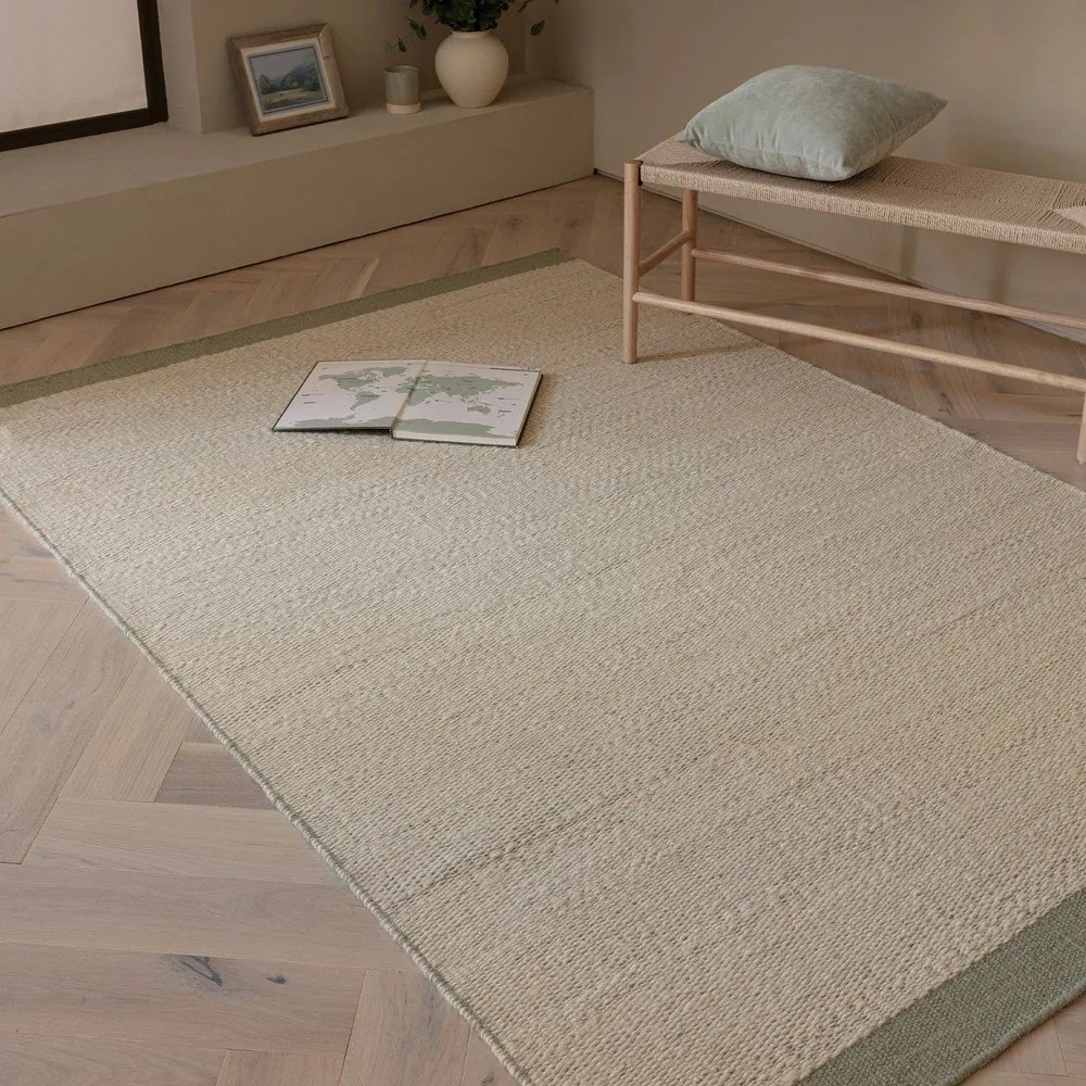 Covor crem-verde salvie țesut manual din lână 200x290 cm Lima Sage – Asiatic Carpets