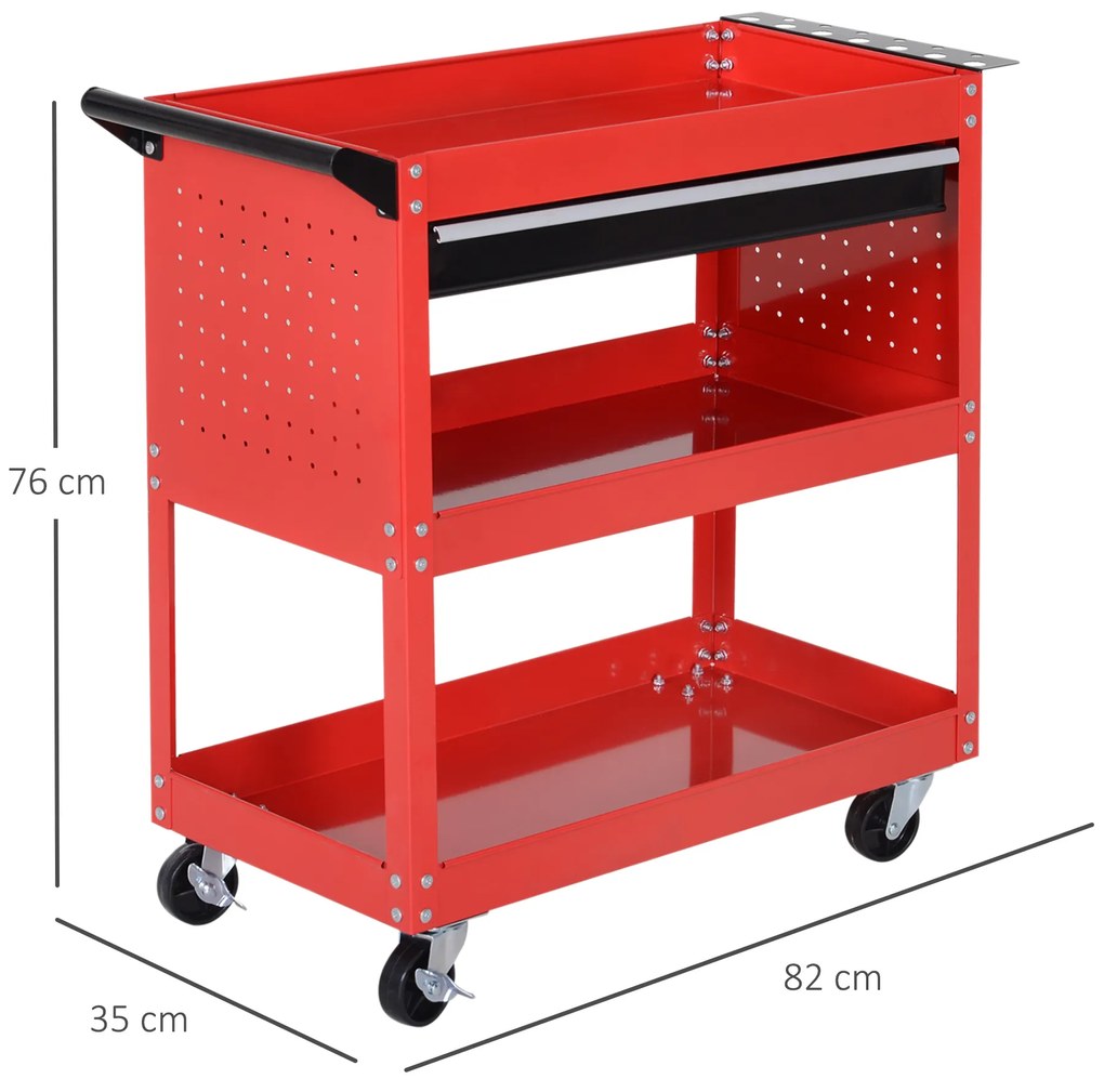 Durhand Cărucior pentru Scule Atelier, Organizator Mobil, Roșu, 70x35x75.5 cm | Aosom Romania