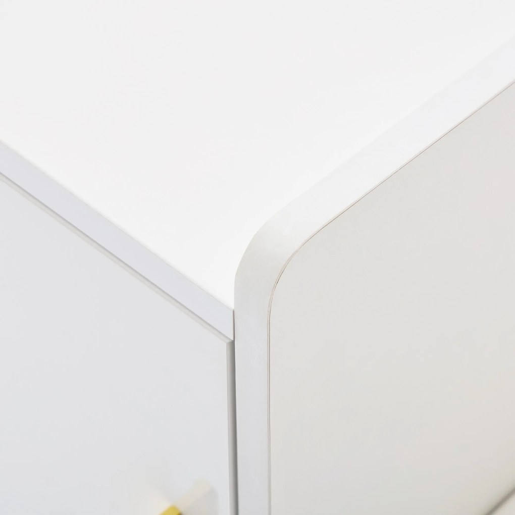 Dulap pentru pantofi cu finisaj lucios, bancă tapițată, rafturi ajustabile și accente aurii, pentru intrare, hol, 120x35x71,5 cm, Alb