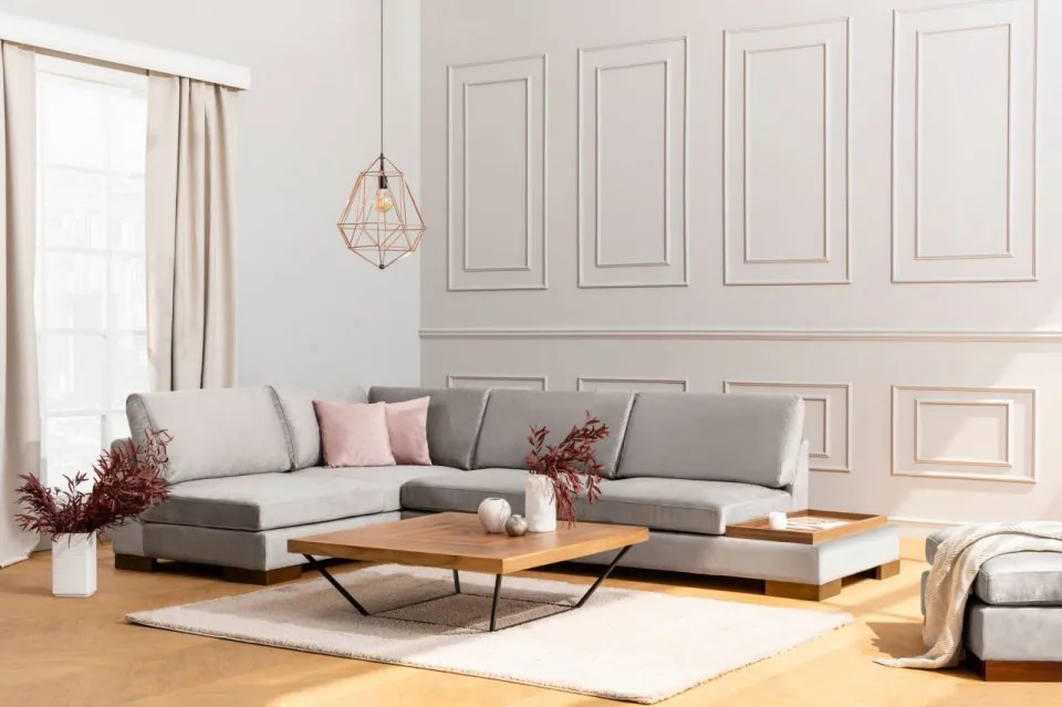 Coltar Tulip Corner Left With Pouf, Gri Deschis