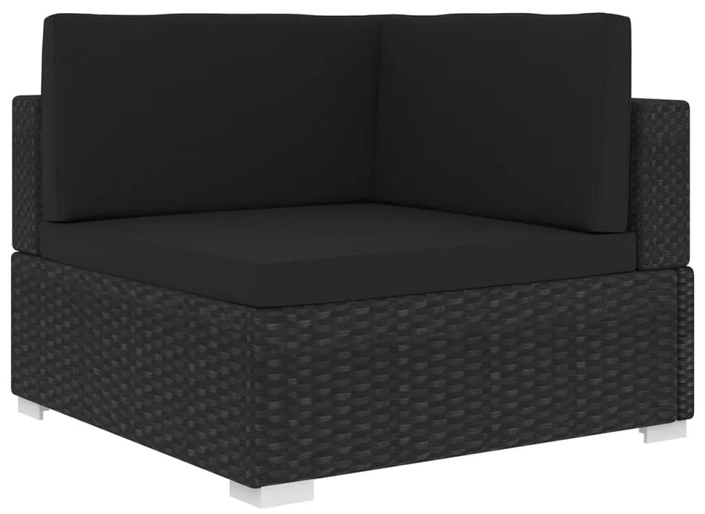 vidaXL Scaun modular de colț, 1 buc., negru, poliratan, cu perne