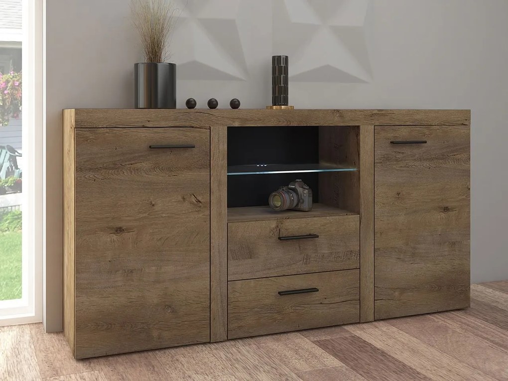 Comodă combinată Rokara (stejar lefkas) (iluminat LED). Promo -17%. 1053861