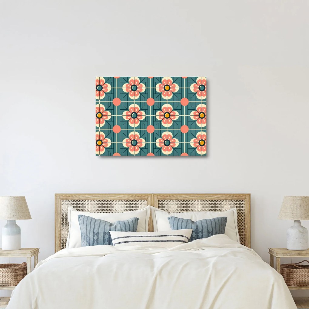 Tablou pe sticlă - Model retro cu flori (70x50 cm)