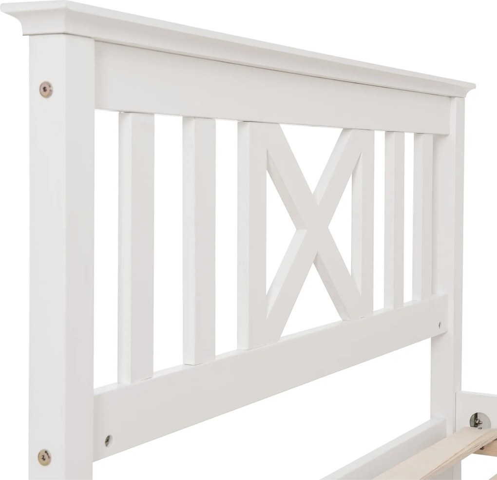 Pat Single cu design minimalist, fără Saltea, 90x200 cm, Alb