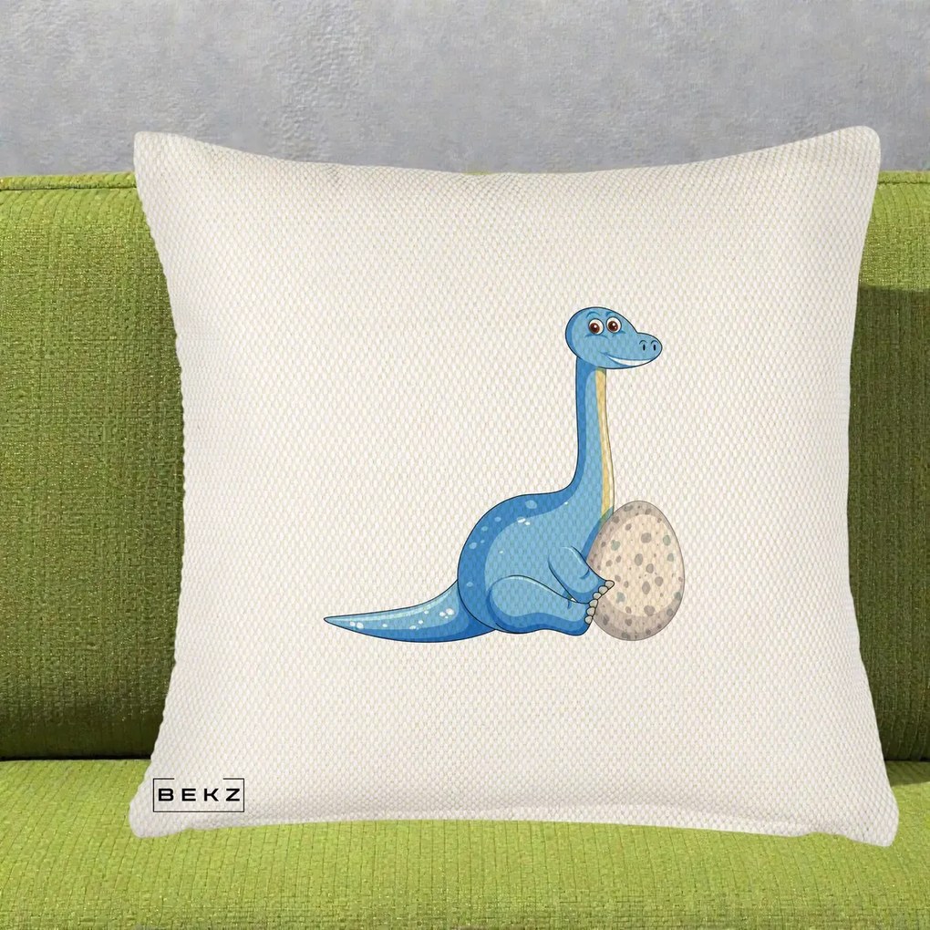 Perna Decorativa Brontosaur cu Ou, 40x40 cm, Crem Reliefat, Husa Detasabila, Perna Inclusa, BEKZ®